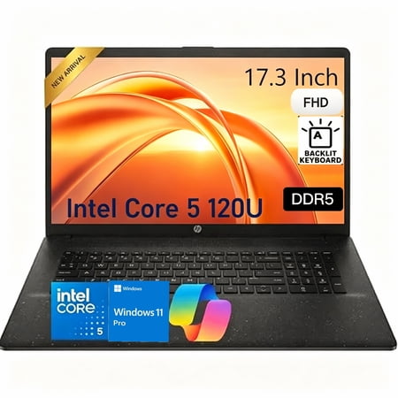 HP OmniBook 3 17.3 Inch Laptop Computer with 64GB DDR5 RAM & 2TB SSD, Intel Core 5 120U (Beat i5-1334U) Processor, Windows 11 Pro, FHD IPS Display, Backlit Keyboard, WiFi 6, Numeric Keypad
