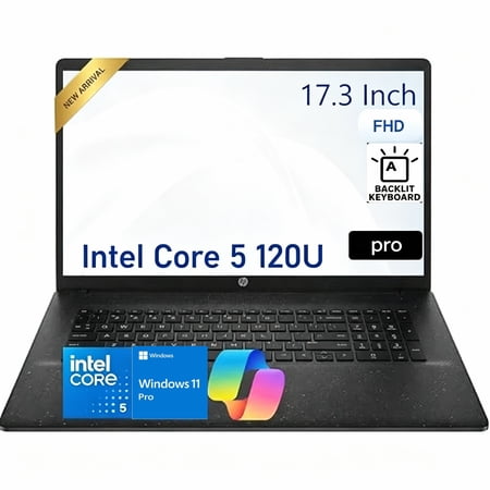 HP OmniBook 3 17.3" Laptop,Intel Core 5 120U Processor,64GB DDR5 RAM,2TB PCIe SSD,FHD IPS Display,Windows 11 Pro,WiFi 6,Backlit Keyboard,Mica Silver