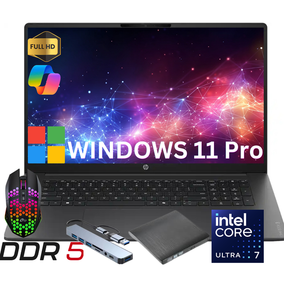 HP OmniBook 3 17.3 inch Laptop Next Gen AI PC 2K IPS Display Windows Intel Ultra 7 255U 16GB 1TB SSD Windows 11 Pro Mica Silver