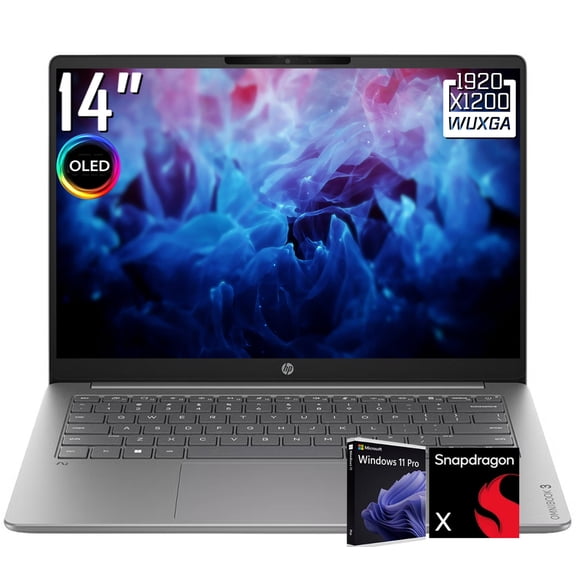 HP OmniBook 3 AI Laptop, 14" 2K 1920 x 1200 OLED Display, Snapdragon X X1-26-100, FHD IR Webcam, Wi-Fi 6E, Backlit Keyboard, Windows 11 Pro (16GB DDR5 RAM - 256GB SSD)