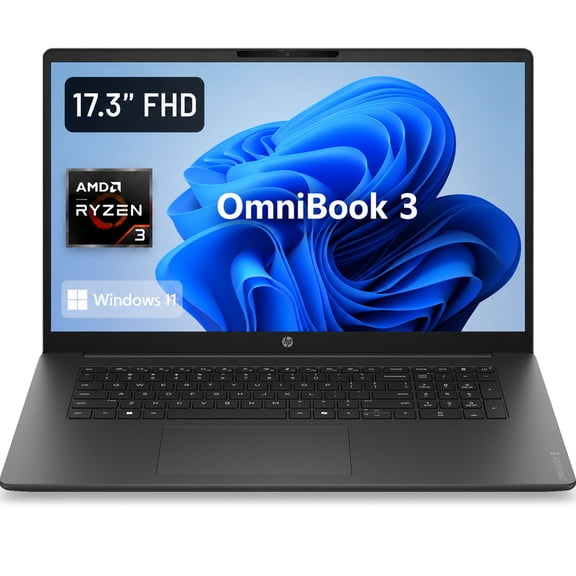 HP OmniBook 3 Business Laptop, 17.3" FHD Anti-Glare Micro-edge Display, 8GB DDR5 RAM, 1TB PCIe SSD, AMD Ryzen 3 Processor, Copilot AI, Backlit Keyboard, HDMI, Wi-Fi 6, Windows 11
