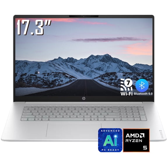HP OmniBook 3 Laptop, 17.3" FHD 1920 x 1080 IPS LCD Display, AMD Ryzen 5 40, 1080p Webcam, Wi-Fi 7, Bluetooth 6.0, Windows 11 Home (8GB DDR5 RAM | 512GB SSD)