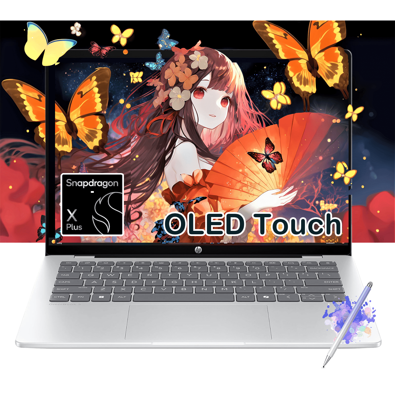 HP OmniBook 5 14-inch AI Laptop, 2K OLED Touchscreen, Snapdragon X Plus X1P-42-100, 16GB RAM, 512GB SSD, 34Hr Battery, Copilot+ PC, w/Stylus Pen