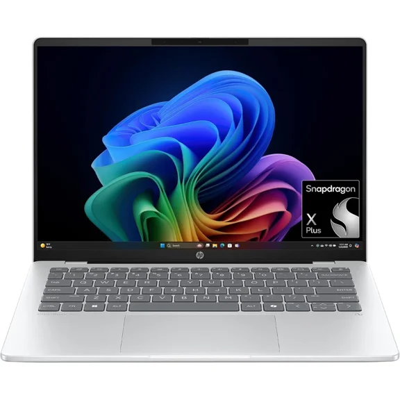HP OmniBook 5 14 inch Next Gen AI PC, OLED Display, Snapdragon X Plus X1P-42-100, 16 GB RAM, 1 TB SSD, Qualcomm Adreno GPU, Windows 11 Home, Copilot+ PC, Glacier Silver, 14-he0099nr