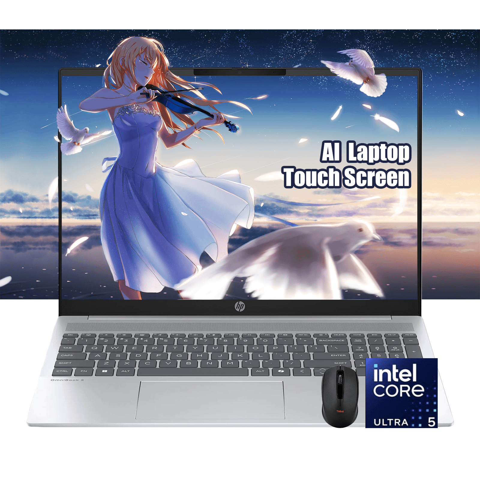 HP OmniBook 5 16” 2K Touchscreen Laptop | Intel Core Ultra 5 225U(Beats i7-1355U) | 16GB LPDDR5x RAM, 512GB SSD | Backlit KB, Fast Charge, Win11, Copilot PC | Portatil Work Business College | w/Mouse