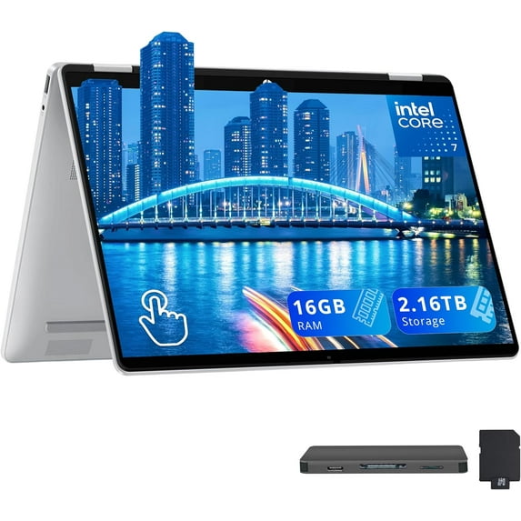 HP OmniBook 5 Flip 2-in-1 14" 2K Touchscreen Laptop, Intel 7 150U, 16GB LPDDR5, 2.16TB Storage(2TB SSD+160GB Docking Station Set), Intel Graphics, Backlit Keyboard, Wi-Fi 6E, Windows 11, Silver
