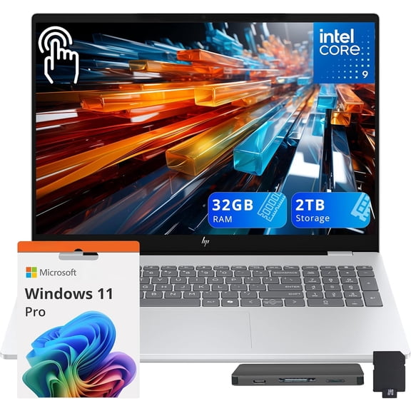 HP OmniBook 7 16" 2K OLED Touch Laptop, Intel Core 9 270H, 32GB DDR5, 2TB Storage (1TB SSD+1TB Docking Station), Intel Graphics, Backlit Keyboard, Number Pad, Wi-Fi 7, Copilot+PC, Win11 Pro, Silver