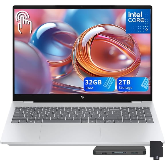 HP OmniBook 7 16" 2K OLED Touchscreen Laptop, Intel Core 9 270H, 32GB DDR5, 2TB Storage (1TB SSD+1TB Docking Station), Intel Graphics, Backlit Keyboard, Number Pad, Wi-Fi 7, Copilot+PC, Win11, Silver