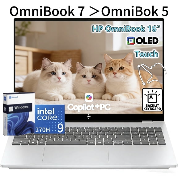HP OmniBook 7 16" Laptop,Intel Core 9 270H, 2K OLED 120Hz Touchscreen, 32GB Memory 1TB SSD,Backlit KB,Windows 11 Home