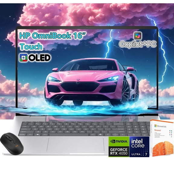 HP OmniBook 7 16" OLED Touchscreen Laptop, 2K 120Hz, Intel Evo Ultra 7 255H, RTX 4050, 32GB RAM| 2TB SSD -Copilot AI PC, Backlit Keyboard, Windows11 Office 365, Business College