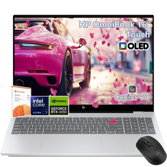 HP OmniBook 7 16" OLED Touchscreen Laptop, 2K 120Hz, Intel Evo Ultra 7 255H, RTX 4050, 32GB RAM| 2TB SSD -Copilot AI PC, Backlit Keyboard, Windows11 Pro Office 365, Business College