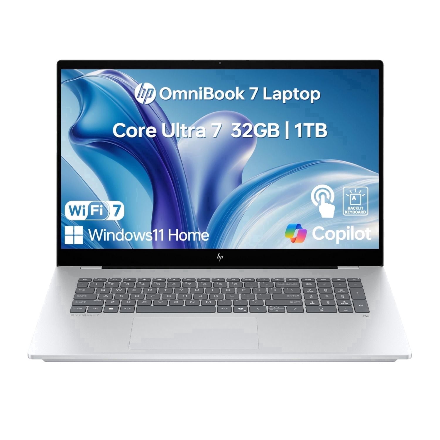 HP OmniBook 7 17.3" FHD Touchscreen Laptop, Intel Core Ultra 7 258V, 32GB RAM, 1TB SSD, W11H, Silver