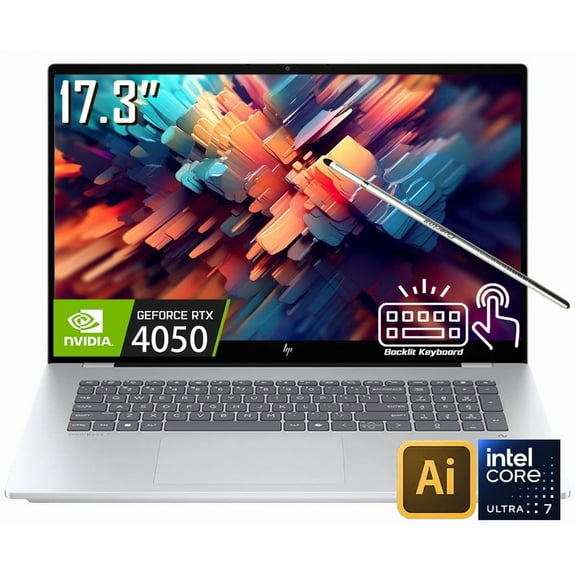 HP OmniBook 7 Copilot+ AI Gaming Laptop, 17.3" 1920 x 1080 IPS FHD Touchscreen, Intel Core Ultra 7 258V, NVIDIA GeForce RTX 4050, WiFi 6E, 5MP IR Camera, Backlit KB, Win11 Home(32GB DDR5 RAM|1TB SSD)