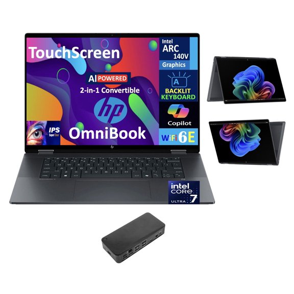 HP OmniBook X Flip AI Powered 2-in-1 (NextGen Envy x360) Laptop 16.0in Touch IPS WUXGA (Intel Ultra 7-258V, 32GB LPDDR5X, 2TB SSD, Backlit KB, Thunderbolt 4, WiFi 6E, Win 11 Pro) w/USB-C Dock