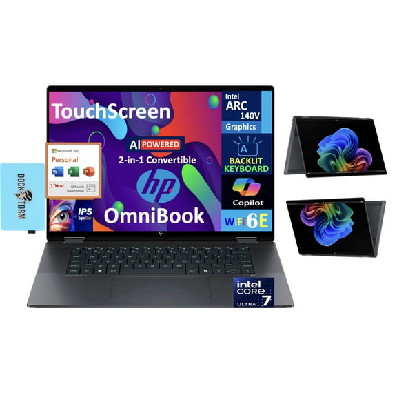 HP OmniBook X Flip AI Powered 2-in-1 (NextGen Envy x360) 16.0in Touch WUXGA (Intel Ultra 7-258V, 32GB LPDDR5X, 2TB SSD, Backlit KB, Thunderbolt 4, WiFi 6E, Win11P) w/Microsoft 365 Personal, DKZ Hub