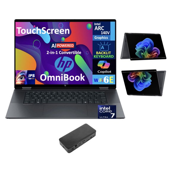 HP OmniBook X Flip AI Powered 2-in-1 (NextGen Envy x360) Laptop 16.0in Touch IPS WUXGA (Intel Ultra 7-258V, 32GB LPDDR5X, 4TB SSD, Backlit KB, Thunderbolt 4, WiFi 6E, Win 11 Home) w/USB-C Dock
