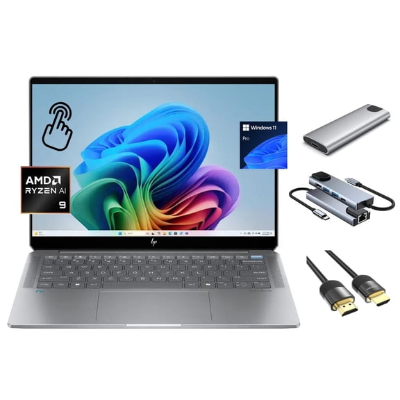 HP OmniBook Ultra 2024 Copilot+ PC, 14" 2.2K 400nits Touchscreen, 10-Core Ryzen AI 9 365 NPU, Radeon 880M GPU (beats RTX 2050), 32GB RAM, 1TB SSD+256GB Portable SSD Hub, Backlit, FP Read, Win 11 Pro