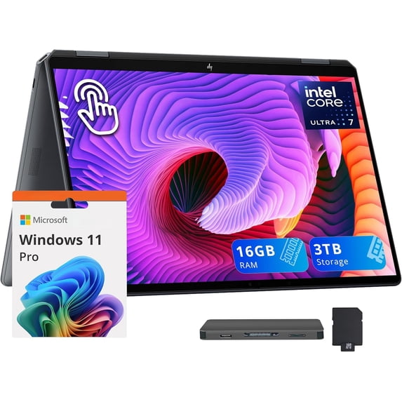 HP OmniBook Ultra Flip 14" 3K OLED Touch 2-in-1 Laptop, Intel Ultra 7 256V, 16GB RAM, 3TB Storage(2TB SSD+1TB Docking Station), Intel Arc Graphics, Backlit Keyboard, Copilot+ PC, Win 11 Pro, Gray