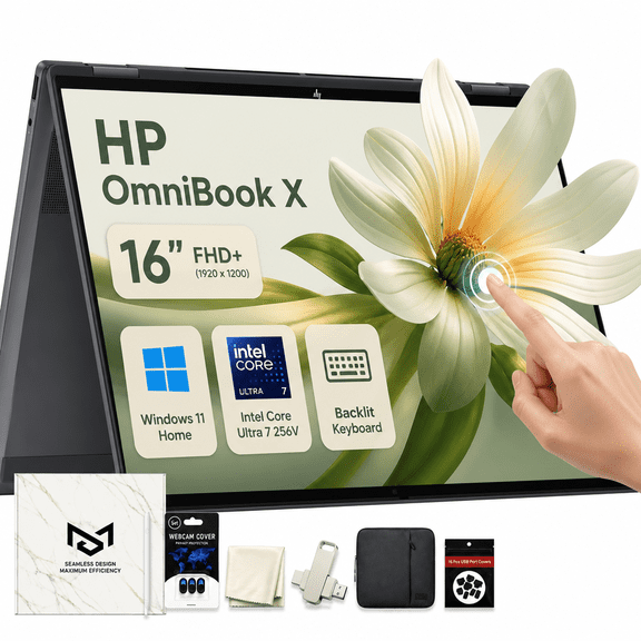 HP OmniBook X 16 Business 2-in-1 Touch Laptop, Intel Core Ultra 7 256V, 16GB LPDDR5X, 1TB SSD, 16" 2K IPS Touchscreen, Backlit KB, 5MP IR Camera, Wi-Fi 6E, Win 11 Home