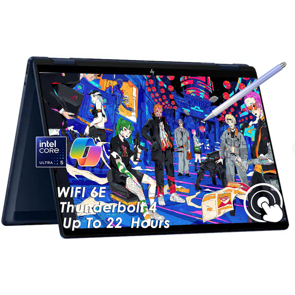 HP OmniBook X Flip 14 2-in-1 Laptop, Copilot+ PC Ultra 5 226V (40 NPU TOPS), 14" 2K Touchscreen 400 nits, 16GB LPDDR5X, 512GB PCIe SSD, up to 22.75Hr Battery, Thunderbolt 4, Wi-Fi 6E, Win 11 W/Stylus