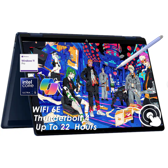 HP OmniBook X Flip 14 2-in-1 Laptop, Copilot+ PC Ultra 5 226V (40 NPU TOPS), 14" 2K Touchscreen 400 nits, 16GB LPDDR5X, 512GB SSD, up to 22.75Hr Battery, Thunderbolt 4, Wi-Fi 6E, Win 11 Pro W/Stylus