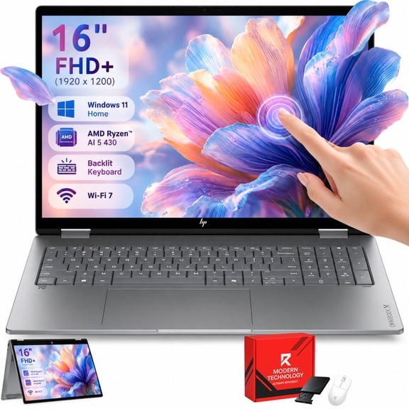HP OmniBook X Flip 16 2-in-1 Business Touch Laptop, AMD Ryzen AI 5 430, 16GB LPDDR5x, 512GB SSD, 5MP IR Cam, Backlit Keyboard, Windows 11 Home