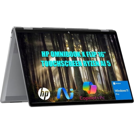 HP OmniBook X Flip 16" 2K Touchscreen LED Business Laptop, AMD Ryzen AI 5 340, 16GB LPDDR5, 512GB SSD, Backlit KB, Windows 11 Pro