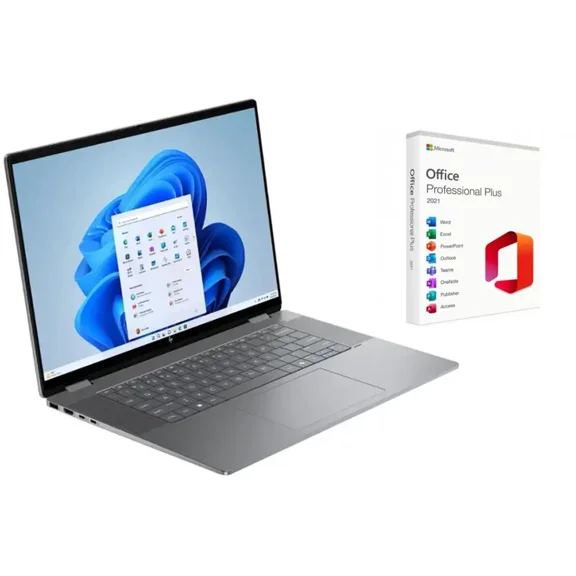 HP OmniBook X Flip 2-in-1 16" 2K TouchScreen Laptop | AMD Ryzen 5 220 |AMD Radeon 740M| Copilot |Backlit| 8GB RAM DDR5 | 1024GB SSD |Meteor Silver |Windows 11 Pro |Bundle with Microsoft Office 2021