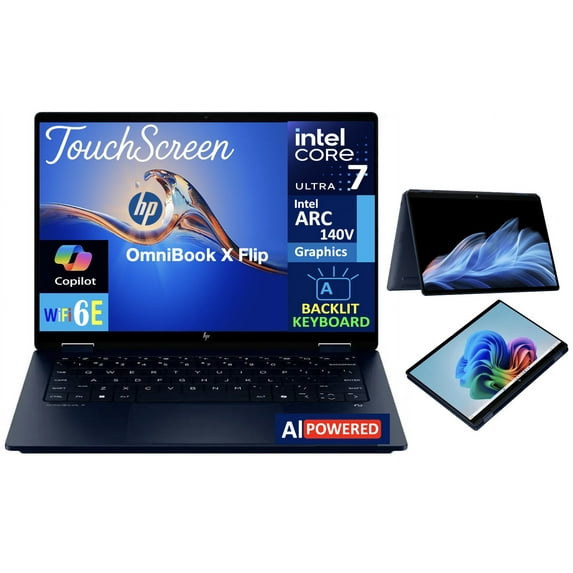 HP OmniBook X Flip 2-in-1 AI PC 2-in-1 Laptop 14.0in Touchscreen IPS WUXGA Display (Intel Ultra 7-256V, 16GB LPDDR5X, 4TB PCIe SSD, Backlit KB, Thunderbolt 4, WiFi 6E, Webcam, Win 11 Home)