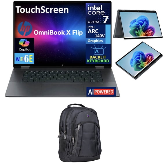 HP OmniBook X Flip 2-in-1 AI Powered 2-in-1 Laptop 16.0in Touchscreen IPS WUXGA Display (Intel Ultra 7-256V, 16GB LPDDR5X, 1TB SSD, Backlit KB, Thunderbolt 4, WiFi 6E, Win 11 Home) w/Premium Backpack