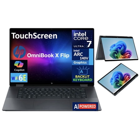 HP OmniBook X Flip 2-in-1 AI Powered 2-in-1 Laptop 16.0in Touchscreen IPS WUXGA Display (Intel Ultra 7-256V, 16GB LPDDR5X, 2TB PCIe SSD, Backlit KB, Thunderbolt 4, WiFi 6E, Webcam, Win 11 Pro)