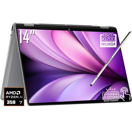 HP OmniBook X Flip 2-in-1 Copilot+ AI Laptop, 14" 2K 1920 x 1200 LED Touchscreen, AMD Ryzen AI 7 350, 5MP IR Webcam, Backlit KB, Stylus Pen, Win11 Home (24GB DDR5 RAM | 1TB SSD)