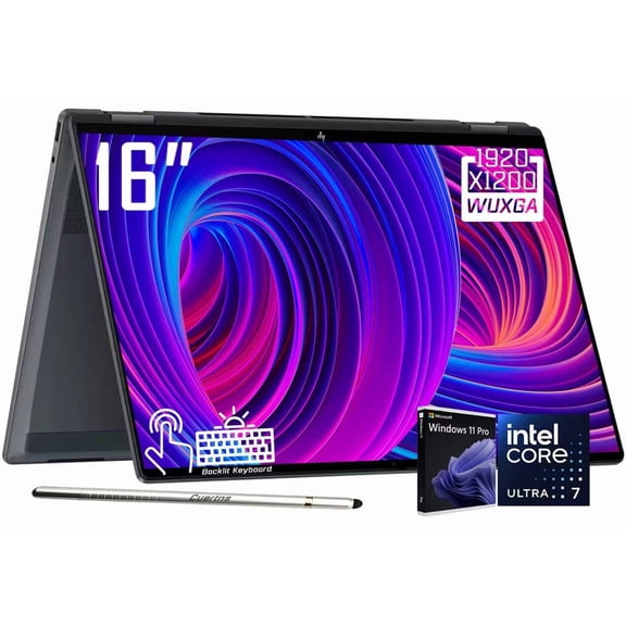 HP OmniBook X Flip 2-in-1 Copilot+ AI Laptop, 16" 2K 1920 x 1200 LED IPS Touchscreen, Intel 8-Core Ultra 7 256V, 5MP IR Webcam, Backlit KB, Stylus Pen, Win11 Pro (16GB DDR5 RAM / 2TB SSD)