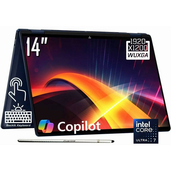 HP OmniBook X Flip 2-in-1 Copilot+ AI PC Laptop, 14" 2K 1920 x 1200 IPS Touchscreen, Intel 8-Core Ultra 7 256V, 5MP IR Webcam, Backlit KB, Stylus Pen, Win11 Home (16GB DDR5 RAM - 2TB SSD)