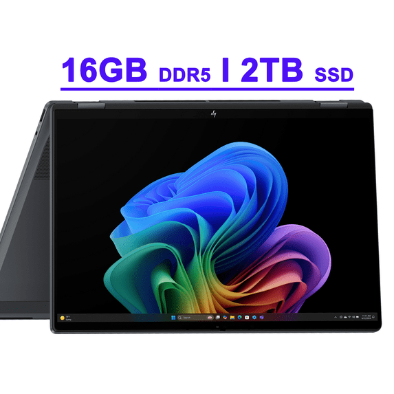 HP OmniBook X Flip 2-in-1 Laptop 16" WUXGA IPS Touch (400nits) Intel 8-core Ultra 7 256V (Up to 47 TOPS) 16GB DDR5 2TB SSD Backlit Wi-Fi6E 5MP IR Privacy Camera Poly Studio Win11 Copilot+ AI