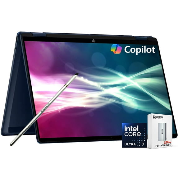 HP OmniBook X Flip 2-in-1 Touchscreen Laptop, 14" 2K AI Copilot+ PC, Intel Evo Platform 8-Core Ultra 7 258V(>Ultra 9 185H), 5MP IR Webcam, Backlit KB, W/Style & 128GB PSD, Win11 Home(16GB|2TB SSD)