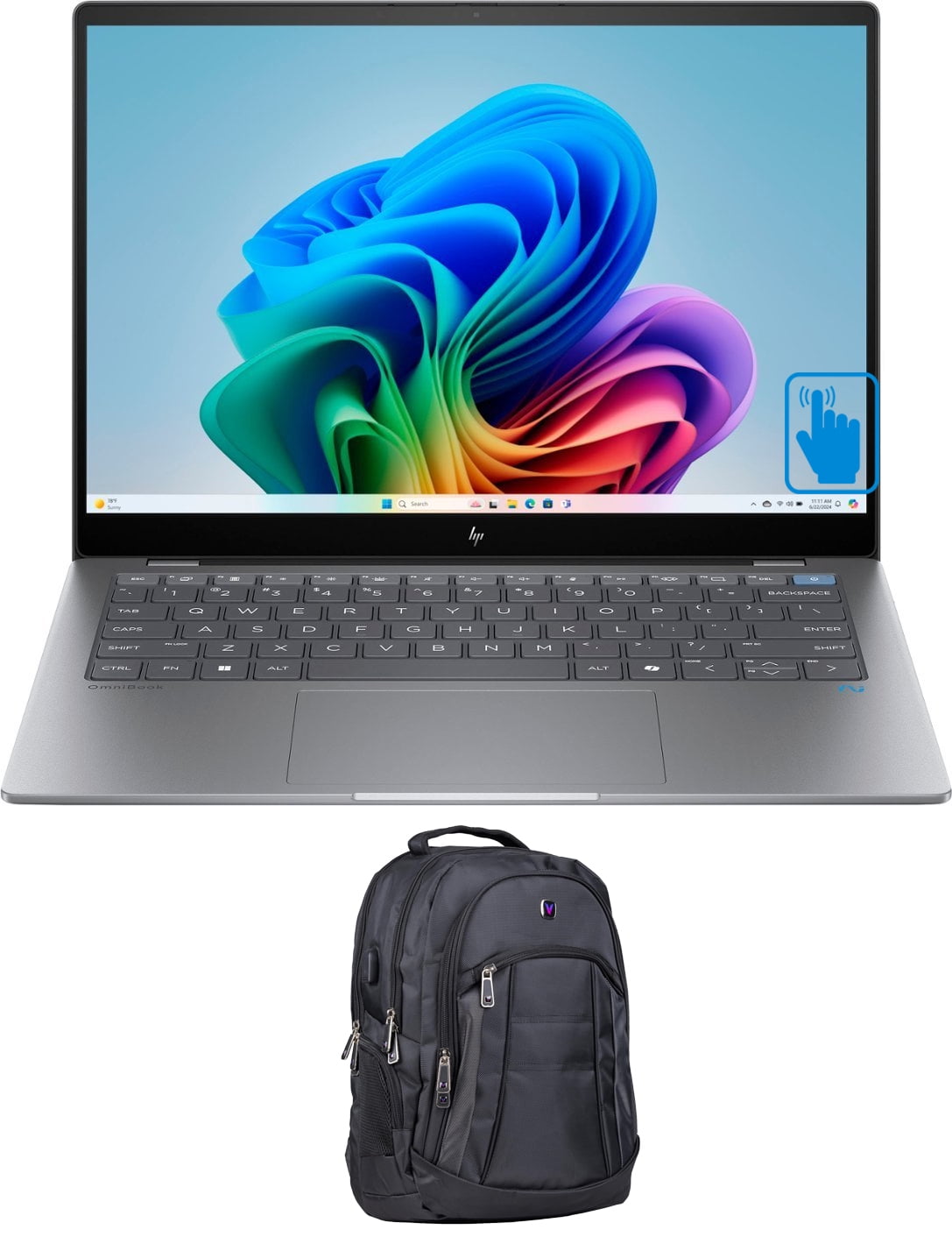 HP OmniBook X Home/Business Laptop (Snapdragon X Elite X1E-78-100 12-Core, 14.0in 60 Hz Touch 2240x1400, Qualcomm Adreno, 16GB LPDDR5X 8448MHz RAM, 1TB PCIe SSD, Win 11 Pro) with Premium Backpack