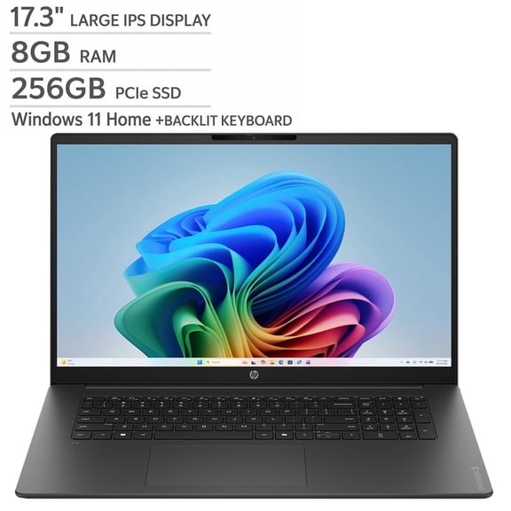 HP OmniBook3 17.3" Full HD IPS LED Anti-Glare Laptop, AMD Ryzen 3 30 Processor, 8GB RAM, 256GB PCIe SSD, AMD Radeon 610M Graphics, Backlit Keyboard, Copilot Key, Wi-Fi 6, HDMI 2.1, Windows 11 Home