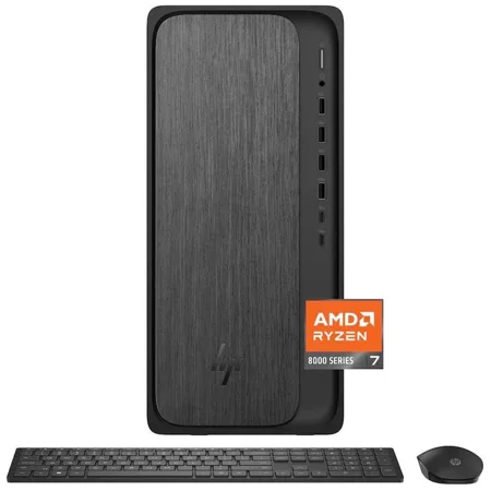 HP OmniDesk Desktop| AMD Ryzen 7 8700G| 16GB DDR5| 2TB SSD|Wifi-6| Dual Monitor Support| Windows 11 Pro| Gray Wood|AI PC