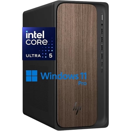 HP OmniDesk M03-0000t Desktop Computer, Intel Core Ultra 5 225, 32 GB DDR5 RAM, 512 GB SSD,Intel AI Boost, Jack Black, Dark Wood