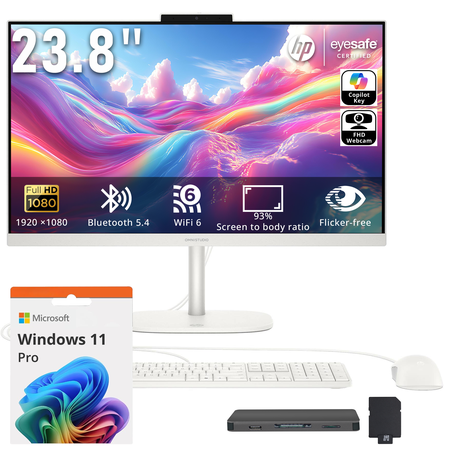 HP OmniStudio 23.8" FHD All-in-One Desktop, Intel N150 Processor, 8GB DDR5, 1.12TB Storage (128GB UFS+1TB Docking Station Set), Intel Graphics, Copilot Key, FHD Camera, WI-FI 6, Win11 Pro, White