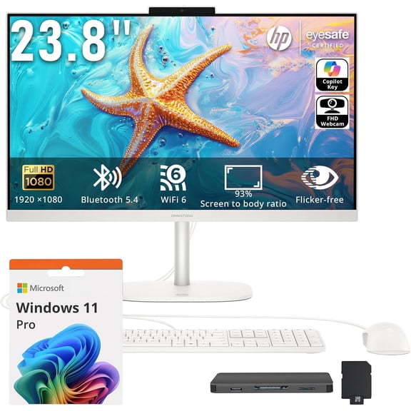 HP OmniStudio 23.8" FHD All-in-One Desktop, Intel N150 Processor, 8GB DDR5, 288GB Storage (128GB UFS+160GB Docking Station Set), Intel Graphics, Copilot Key, FHD Camera, WI-FI 6, Win11 Pro, White