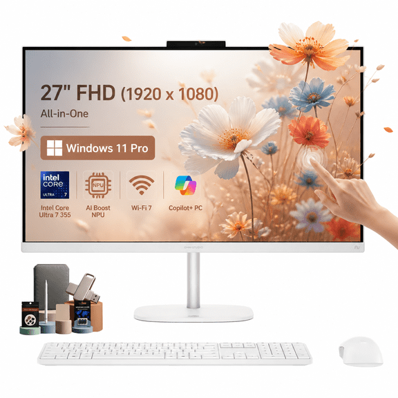 HP OmniStudio 27" All-in-One Desktop Computer, 27-inch FHD IPS Touchscreen, Intel Core Ultra 7 355U, 16GB DDR5, 1TB SSD, Wi-Fi 7, Windows 11 Pro