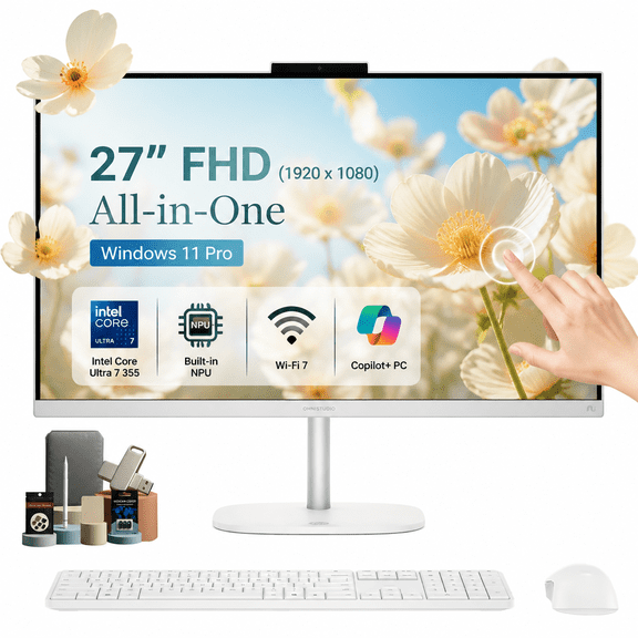 HP OmniStudio 27-inch All-in-One Desktop Computer, 27" FHD IPS Touchscreen, Intel Core Ultra 7 355U, 16GB DDR5, 1TB SSD, Wi-Fi 7, Windows 11 Pro