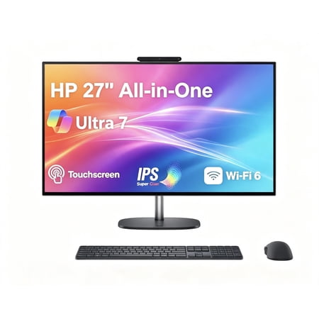 HP OmniStudio 27" inch FHD Touchscreen All-in-One Desktop Computer, Intel Core Ultra 7 355U, 16GB RAM, 1TB SSD, Intel Graphics, Wireless Mouse & Keyboard, Wi-Fi 6, Windows 11 Pro