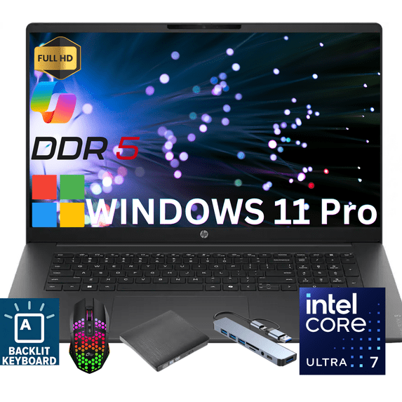 HP Omnibook 3 17.3 inch Windows 11 Pro Laptop Intel Core Ultra 7 AI PC 24GB RAM 512GB SSD Black