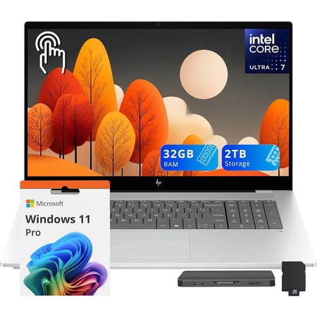HP Omnibook 7 17.3" FHD Touchscreen AI Laptop, Intel Core Ultra 7 258V, 32GB LPDDR5X RAM, 2TB Storage (1TB SSD+1TB Docking Station), Intel Arc 140V, Backlit Keyboard, Copilot+ PC, Win 11 Pro, Silver