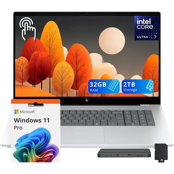 HP Omnibook 7 17.3" FHD Touchscreen AI Laptop, Intel Core Ultra 7 258V, 32GB LPDDR5X RAM, 2TB Storage (1TB SSD+1TB Docking Station), Intel Arc 140V, Backlit Keyboard, Copilot+ PC, Win 11 Pro, Silver
