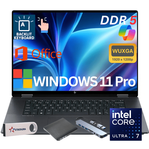 HP Omnibook X Flip 2-in-1 16" AI Laptop - Intel Core Ultra 7 256V - CoPilot+ PC - 2K (1920 x 1200) - Touch Screen-16GB DDR5 Memory - 512GB SSD - Windows 11 Home