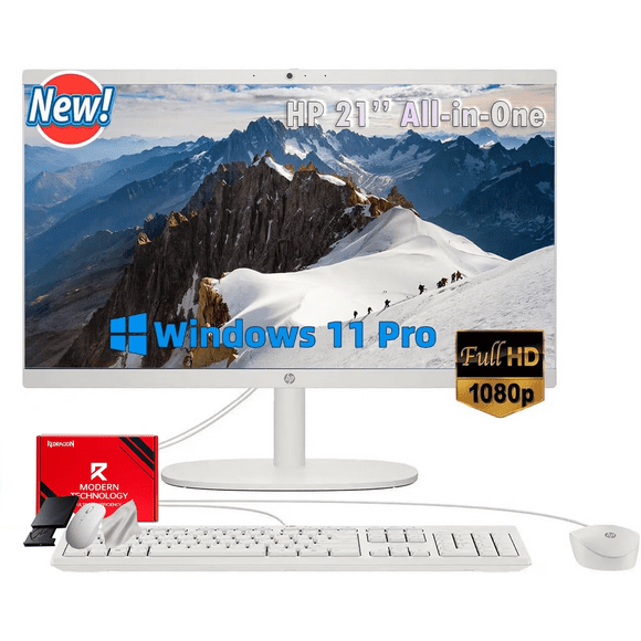 HP All in One Desktop Computer, Intel Celeron J4025, 21.5 " FHD Anti-Glare Display, 8 GB DDR4, 512 GB SSD, Wired Mouse and Keyboard, Wi-Fi 6, Bluetooth, HD Webcam, Win 11 Pro